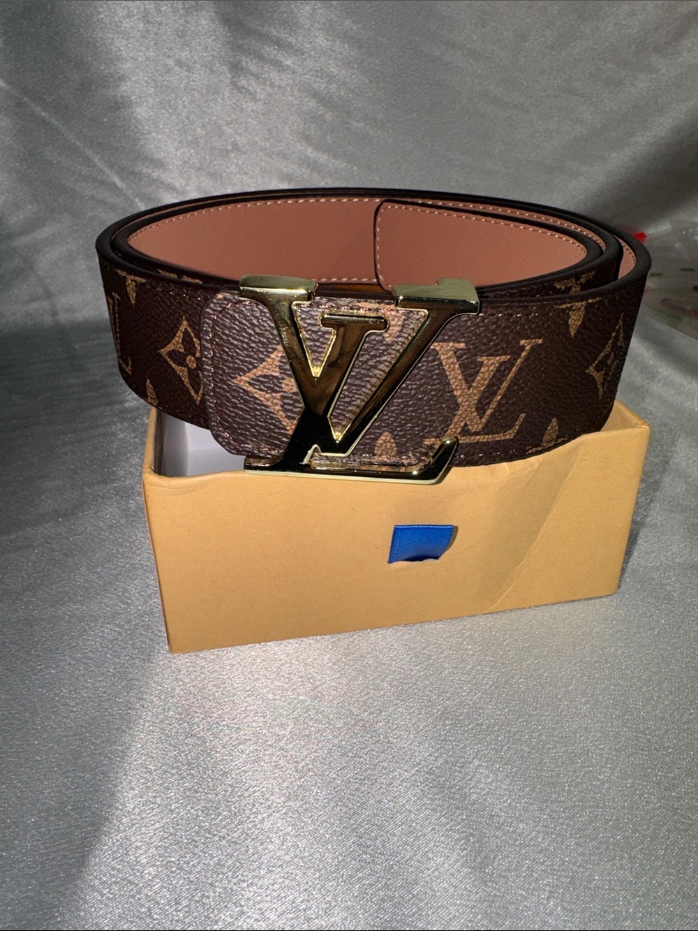 Louis Vuitton Brown Monogram Canvas Belt with Gold LV Buckle🔥New!